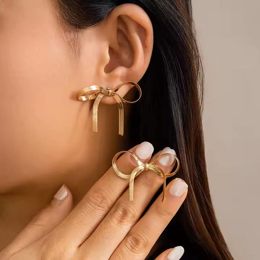 Golden Ribbon Drop Earrings
