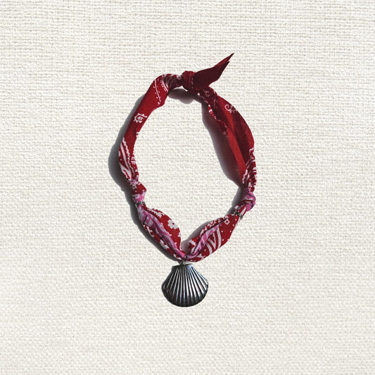 Knotted Bandana Necklace – Red & Shell